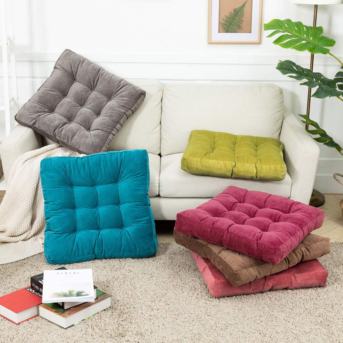 Large Seating Square Floor Cushion, Thick Cotton Linen Meditation
