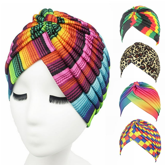 Flmtop Fashion Rainbow Color Leopard Women Head Wrap Hat Beanie Cap Protective Cover