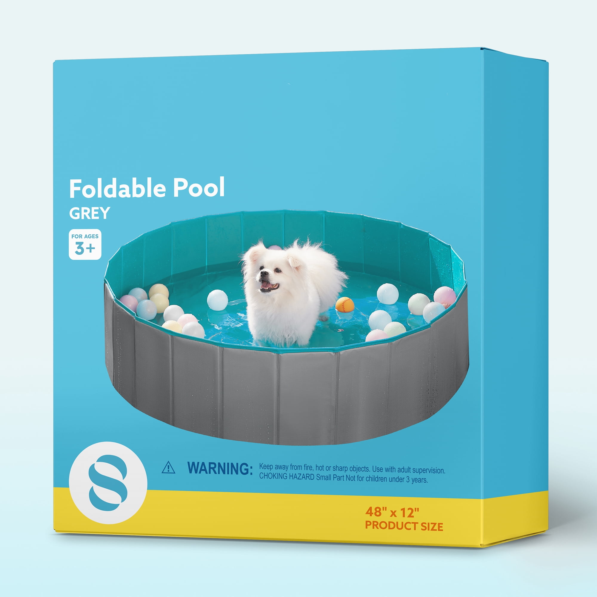 JOYFY 48 x 12 Inches Plastic Kiddie Pool, Pet Swimming Pool Foldable Portable for Dogs Cats and Kids Grey