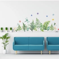 Plants Wall Sticker Green Fern Decals Dragonfly Flower Wall Decals with Tropical Leaves Wall Decor Vinyl Wall Decoration for Wall Cabinet Home Nursery Decor Bedroom Living Room Colorful