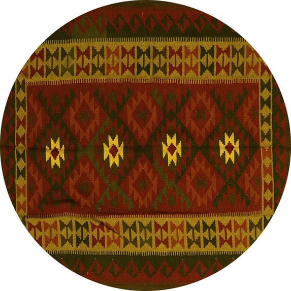 Ahgly Company Indoor Round Southwestern Yellow Country Area Rugs, 8' Round