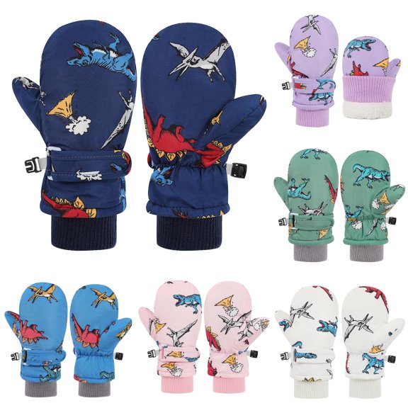 GPOECD Baby Mittens Cartoon Skiing Snow Gloves Waterproof Thermal Insulated Kids Gloves for Unisex Child Winter Snow Activities