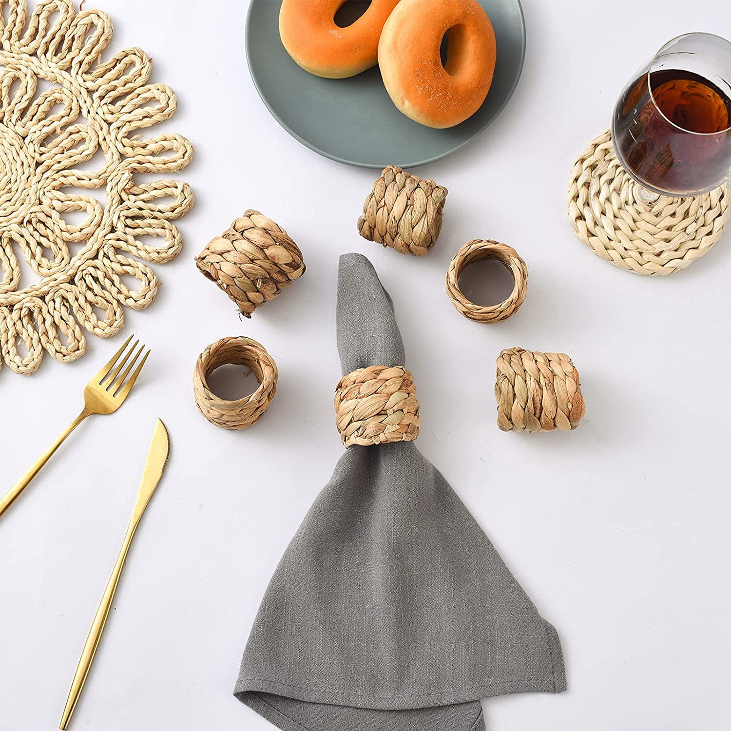 Woven Napkin Rings Set of 6, Braided Rustic Napkin Ring Handmade