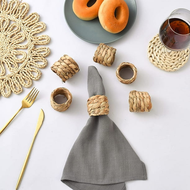 Woven Napkin Rings Set of 6, Braided Rustic Napkin Ring Handmade