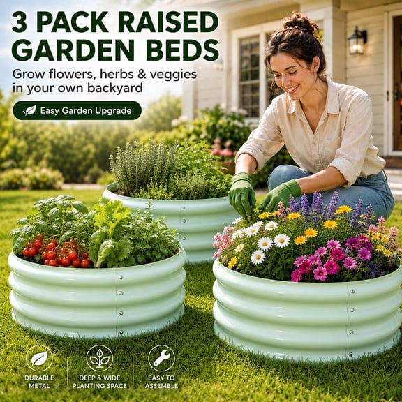 AMORIDAGE Galvanized Raised Garden Bed Outdoor, 3Pcs 2x2x1ft Metal Planter Box, Green