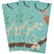 Deer Blossom Branch Kitchen Dish Towels Set of 4 Absorbent Hand Towels, Lint-Free 18"x28" Spring Birds Fast Drying Hanging Dishcloths for Cooking Baking Home Clean