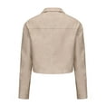 thumbnail image 4 of YOIAVAIOY Womens Faux Leather Jacket Lapel Long Sleeve Zip Up Cropped Jackets Trendy Casual Moto Biker Jacket Beige S, 4 of 8