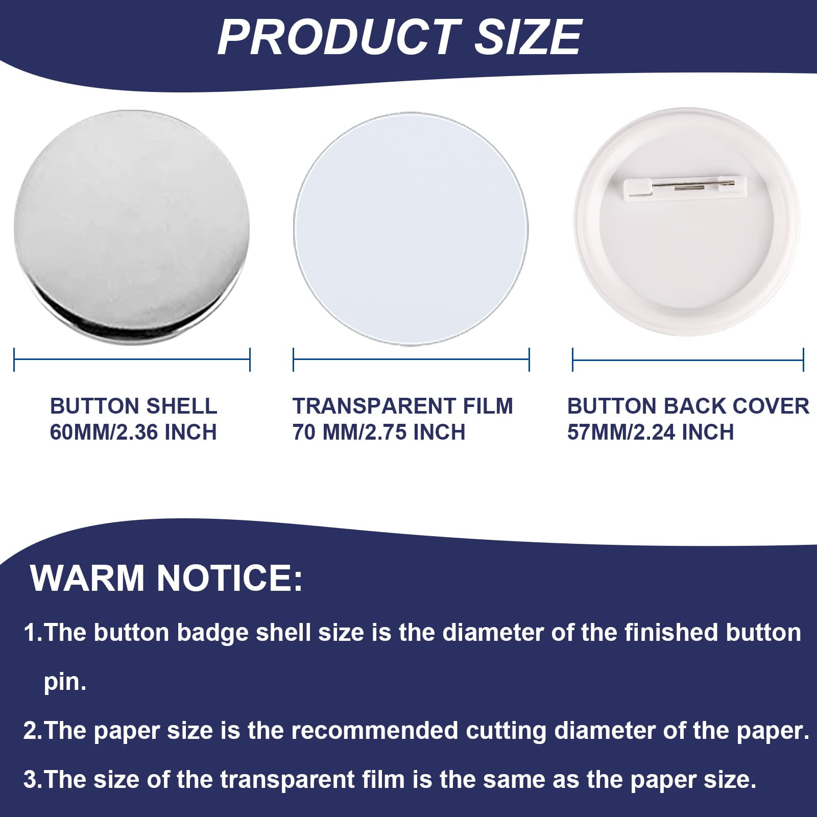 Plain White Pinback Button for DIY Crafts - Glossy - Metric size, 58mm (Slightly Larger Than 2.25 Inches)