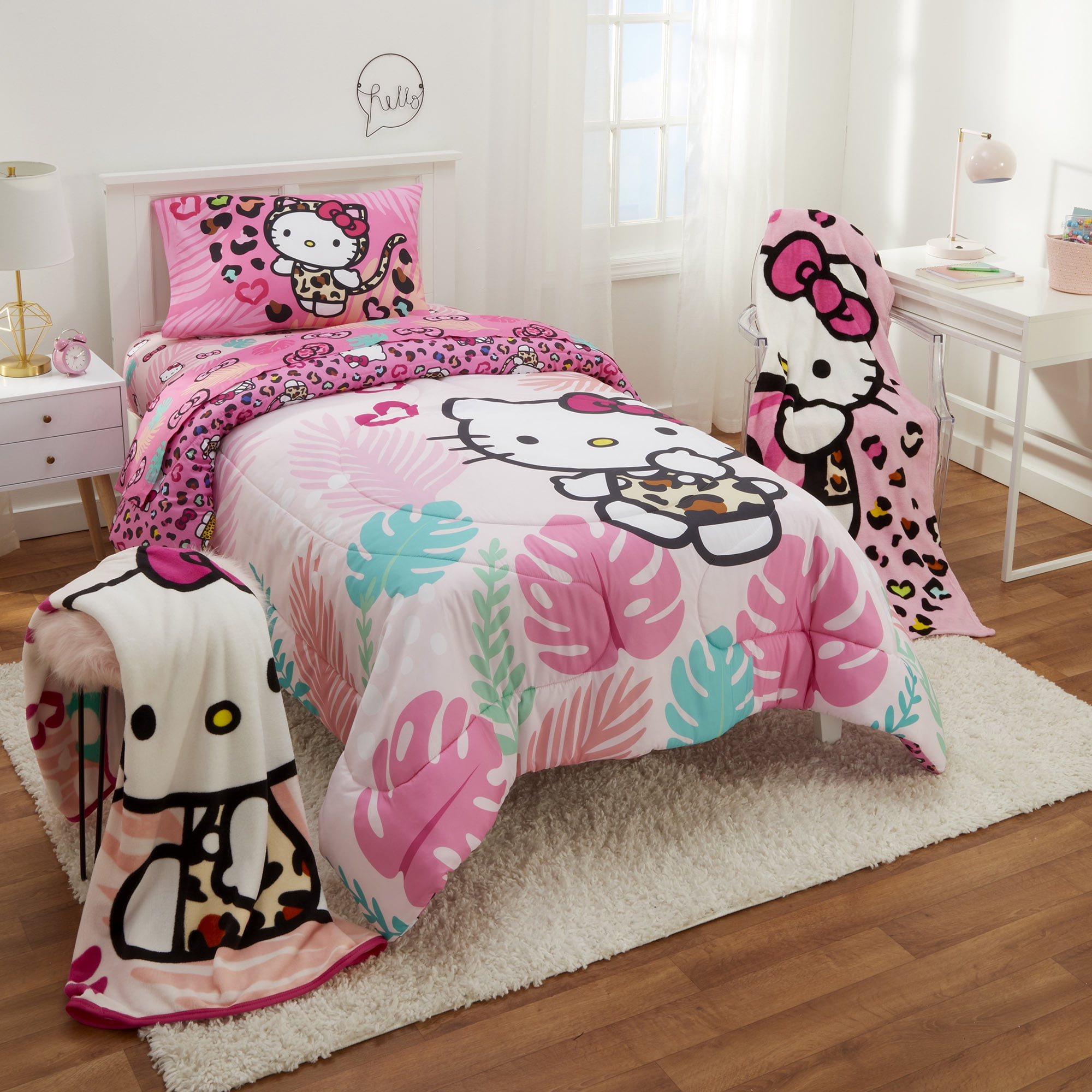 Northwest Hello Kitty Blanket Cartoon Painting (45X 60), Hello Kitty  Bedroom Decor Bundle with Stickers and More for Kids Toddlers Children, Hello Kitty Plush Blanket