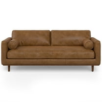 Morrison 89 inch Wide Mid-Century Modern Sofa in Caramel Brown Top Grain Genuine Leather