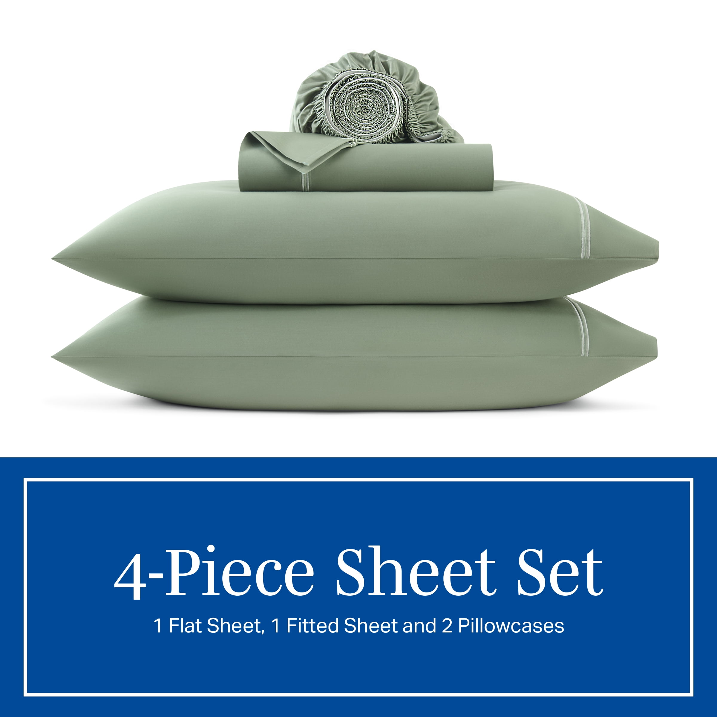 Wamsutta 1846 4-Piece 650 Thread Count Sea Spray Egyptian Giza Cotton Sateen Bed Sheets, King-Deep Pocket