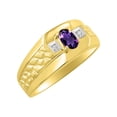 thumbnail image 4 of RYLOS Men's Rings 14K Yellow Gold Classic Nugget 6X4MM Oval Gemstone & Diamond Ring Amethyst February Birthstone Rings Size 11, 4 of 7