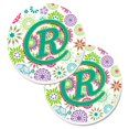 thumbnail image 1 of Lettre R Fleurs Initiales Rose & Vert Sarcelle Ensemble de 2 Porte-Gobelets sous-Verre de Voiture, 1 of 1