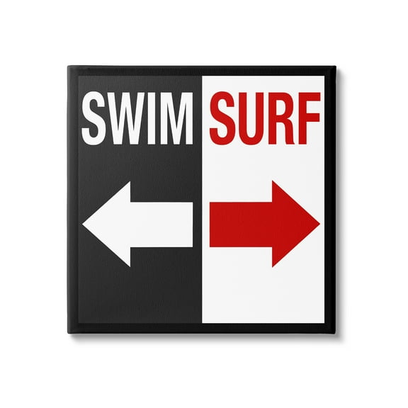 Stupell Industries Swim Surf Arrows Sign Ocean Coastal Words Graphic Art Gallery Wrapped Canvas Print Wall Art, Design by Graffitee Studios