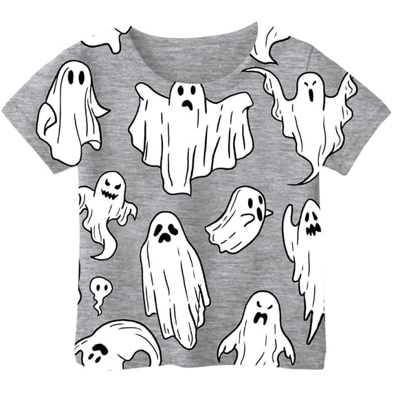 Weebloom Kids Halloween Shirts Boys Girls Printed T Shirt Short Sleeved Tops For 1-13 Years Old Lovely Shirt,Grey