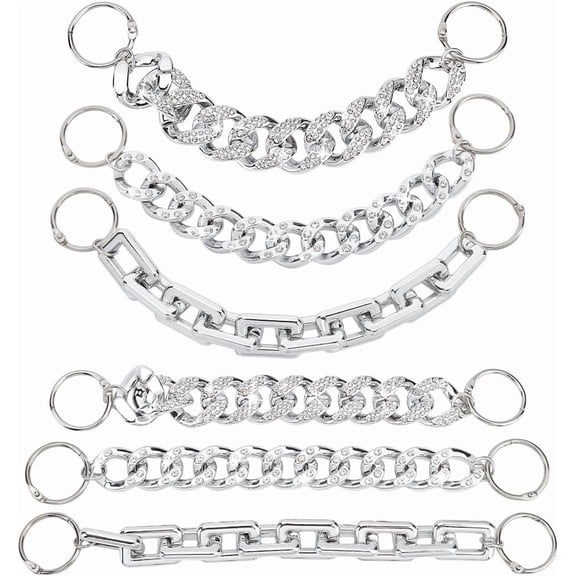 PH 6pcs Shoe Charms Chains 3 Styles Shoe Decoration Chain Acrylic Shoes Chain DIY Hanging Shoe Chains with Alloy Ring for Man Women Sandals Casual Shoes Platinum Color 9-10 inch Silver