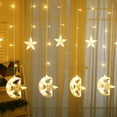 thumbnail image 3 of Twinkle Star - Cortina de luces LED con forma de luna y estrellas (138 LED), alimentada por USB, con control remoto, 8 modos, ideal para Ramadán, Navidad, bodas, fiestas, hogar, patio, césped, etc., 3 of 5
