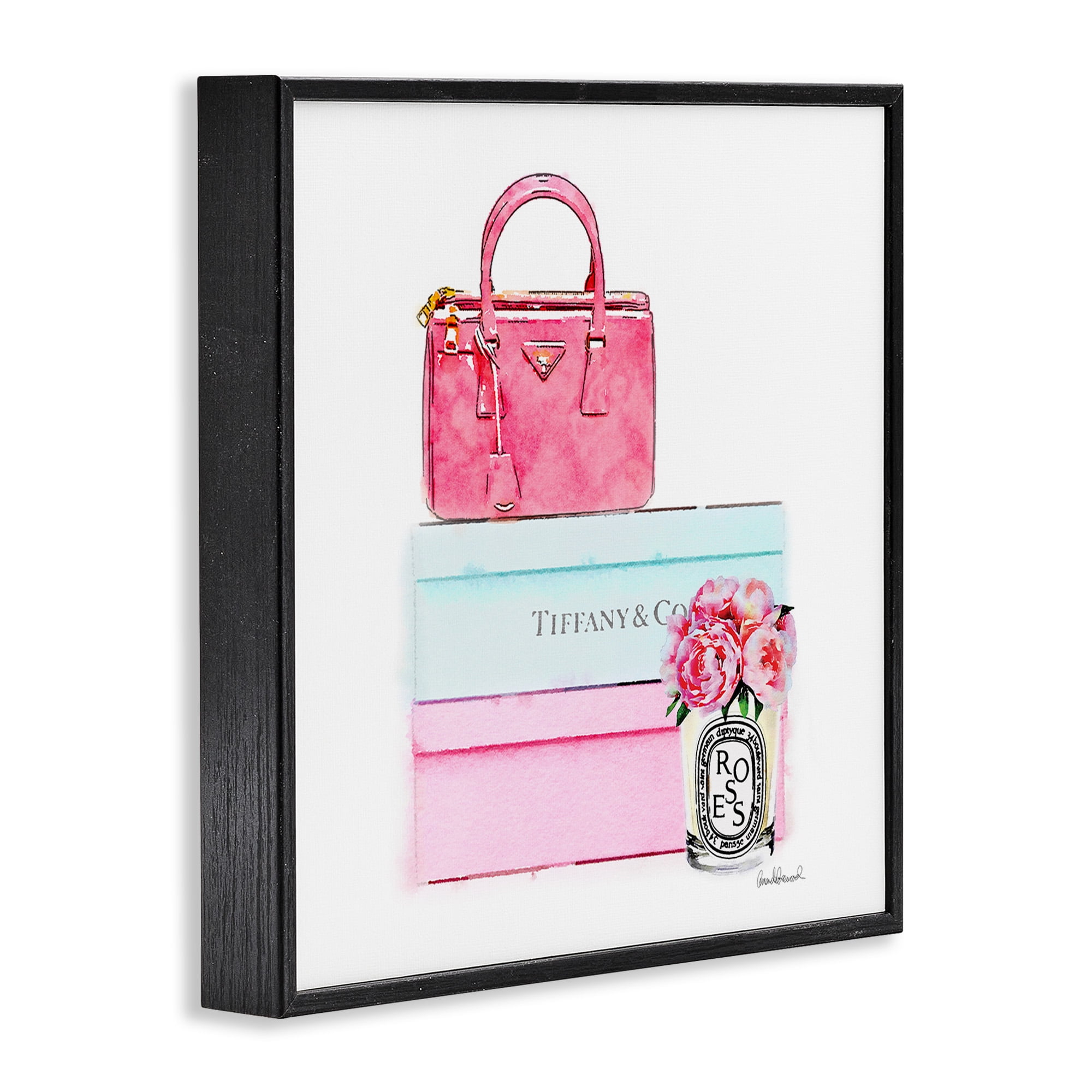 Stupell Industries Fashion Box & Roses Beauty & Fashion Painting Black Framed Art Print Wall Art, 17 x 17