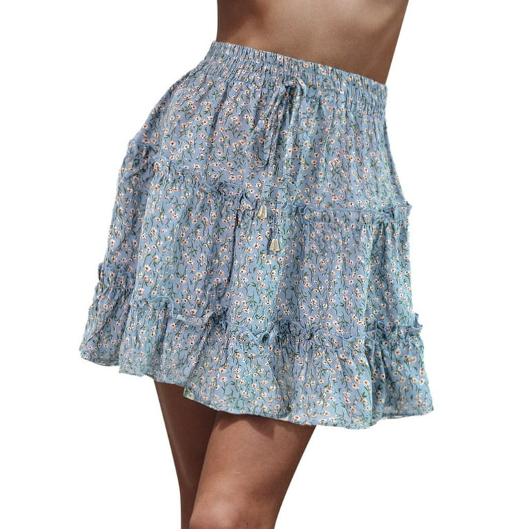 adviicd Skirts for Women Skirt Patterns for Sewing Women Casual Bohe Print  Ruffled Waist Women Short Summer Floral Beach Skirt Leggings for Women
