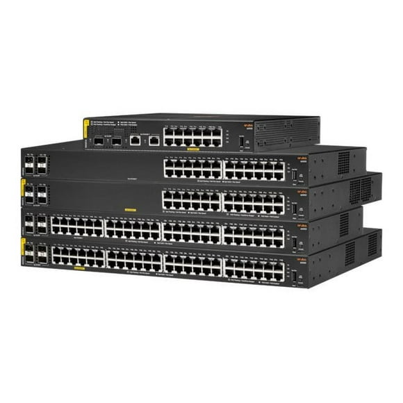 Hewlett - HPE Aruba 6000 24G Class4 PoE 4SFP 370W Switch - Switch - Managed - 24 x 10/100/1000 (PoE+) + 4 x Gigabit SFP - side to