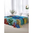 thumbnail image 5 of Cartoon Fish Queen Size Flat Sheet, Wrinkleproof & Fadeproof Cooling Flat Bed Sheet Only, Blue Colorful Sea Ocean Seagrass Coral Breathable Soft Bedding Top Sheets 90 x 102 Inches, 5 of 8