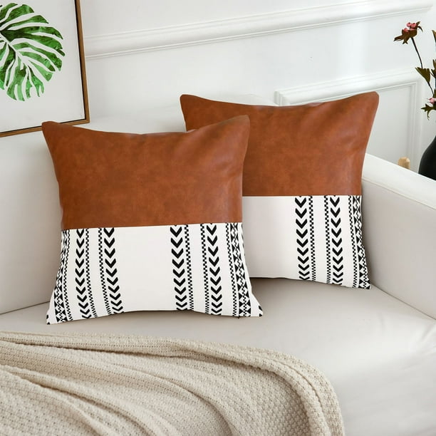 Juyafio Brown Throw Pillow Covers 18X18 Faux Leather Pattern Modern
