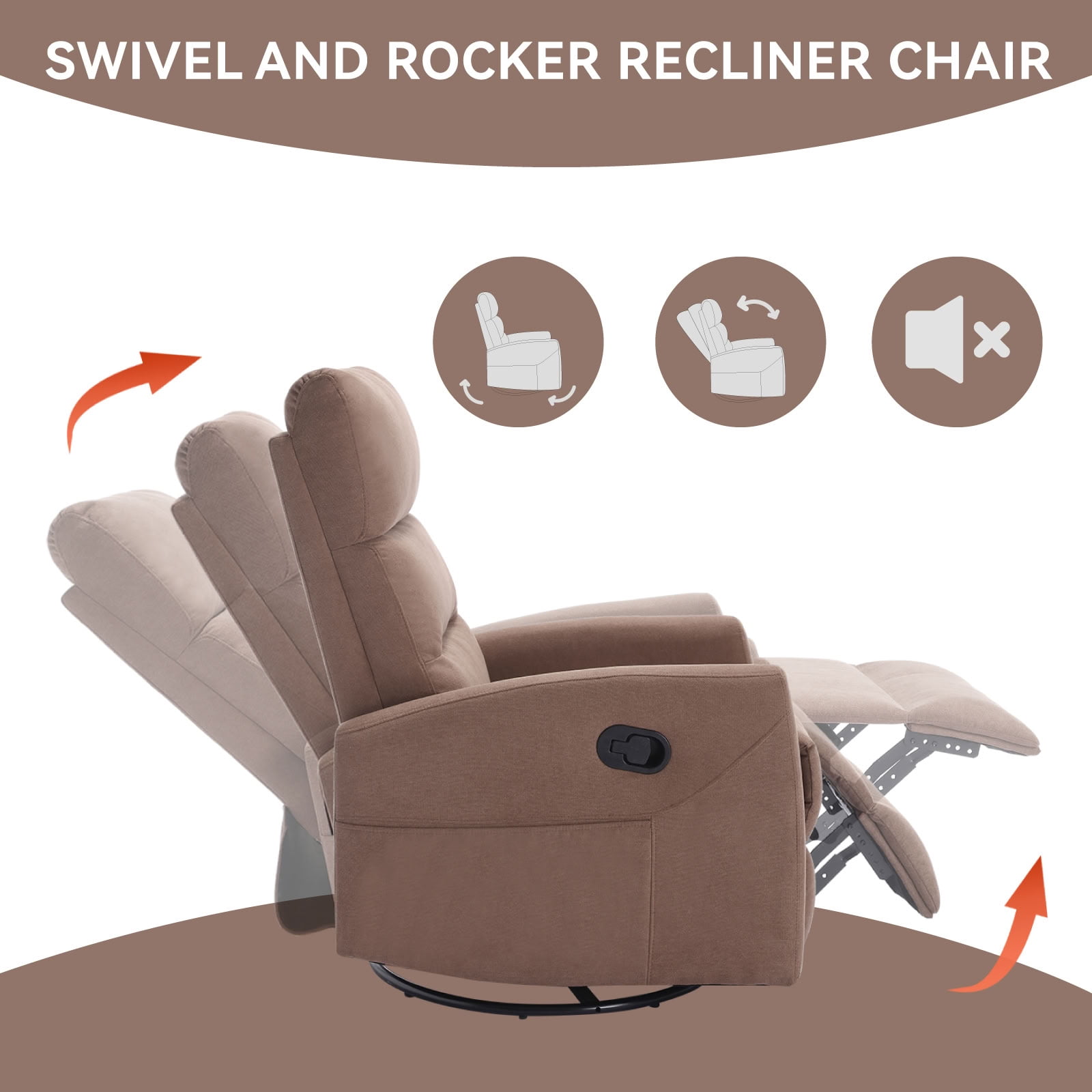MAYEERTY 360 Degree Swivel Rocker Recliner Chair, Manual 155° Recline Glider Armchair, for Living Room Nursery Bedroom