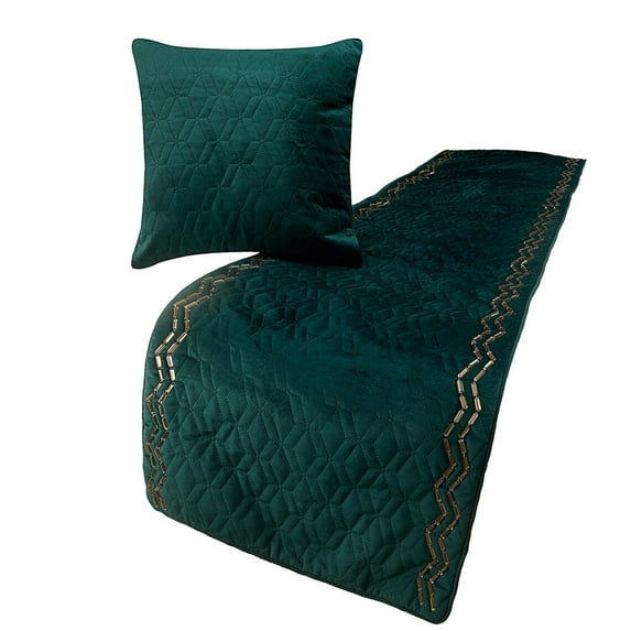 King Queen Twin Teal Blue Decorative Twin 53"x18" Bed Runner without Pillow Cover, Quilted & Crystals Bed Scarf on Velvet fabric - Teal Diamond Symphony