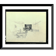 Historic Framed Print, [Perspective sketch of Herman Miller showroom interior with Eames furniture], 17-7/8" x 21-7/8"