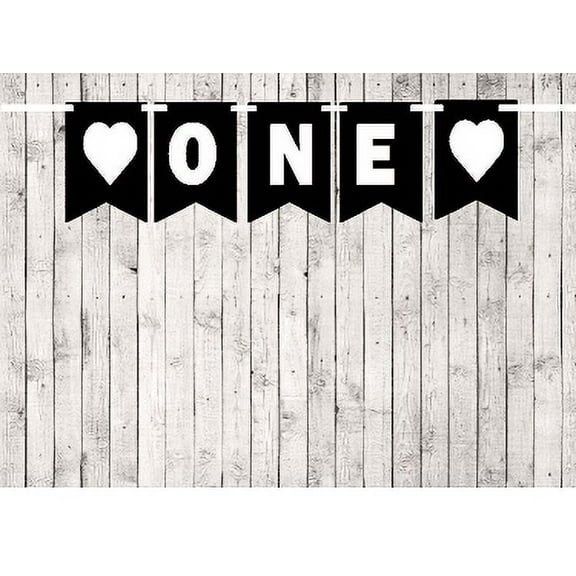 Baby First (1st) Birthday Black and White Party Theme Picture Backdrop/HIgh Chair/Wall Decoration Banner