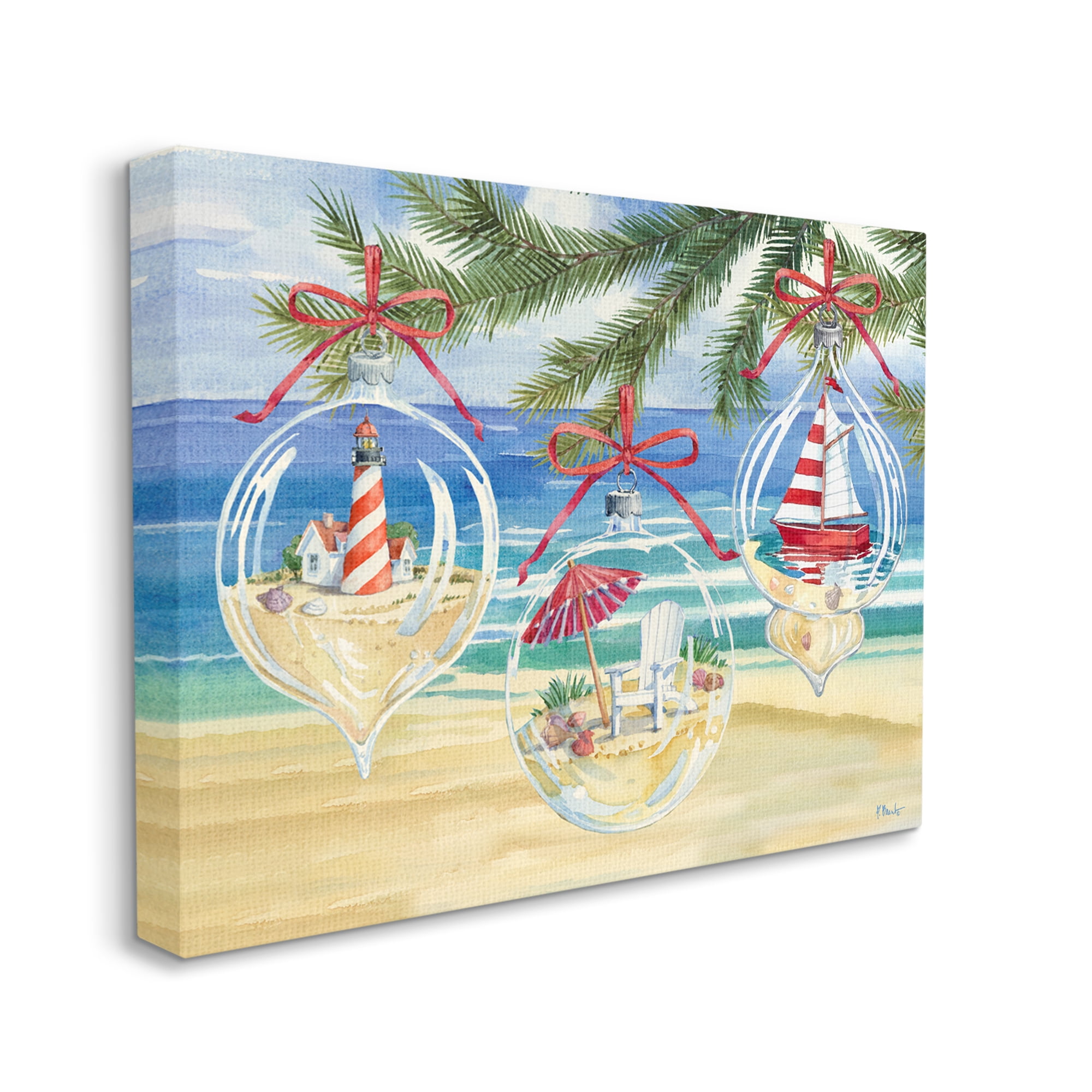 Stupell Industries Coastal Christmas Ornaments Holiday Painting Gallery Wrapped Canvas Print Wall Art, 20 x 16