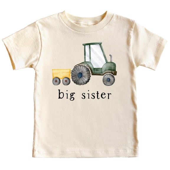 Big Sister Farm Tractor Sibling Reveal Shirt for Girls Birth Announcement Matching Family Outfit Natural Shirt Youth Small