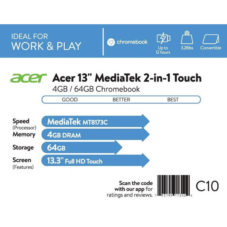 Acer R13 Mediatek 2-in-1 Foldable Chromebook, 13.3
