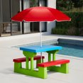 thumbnail image 2 of Kids Outdoor Picnic Table & Chair Set, Removable Sun Umbrella, 2 Built-In Benches for Backyard/Patio/Indoor Use, 2 of 11