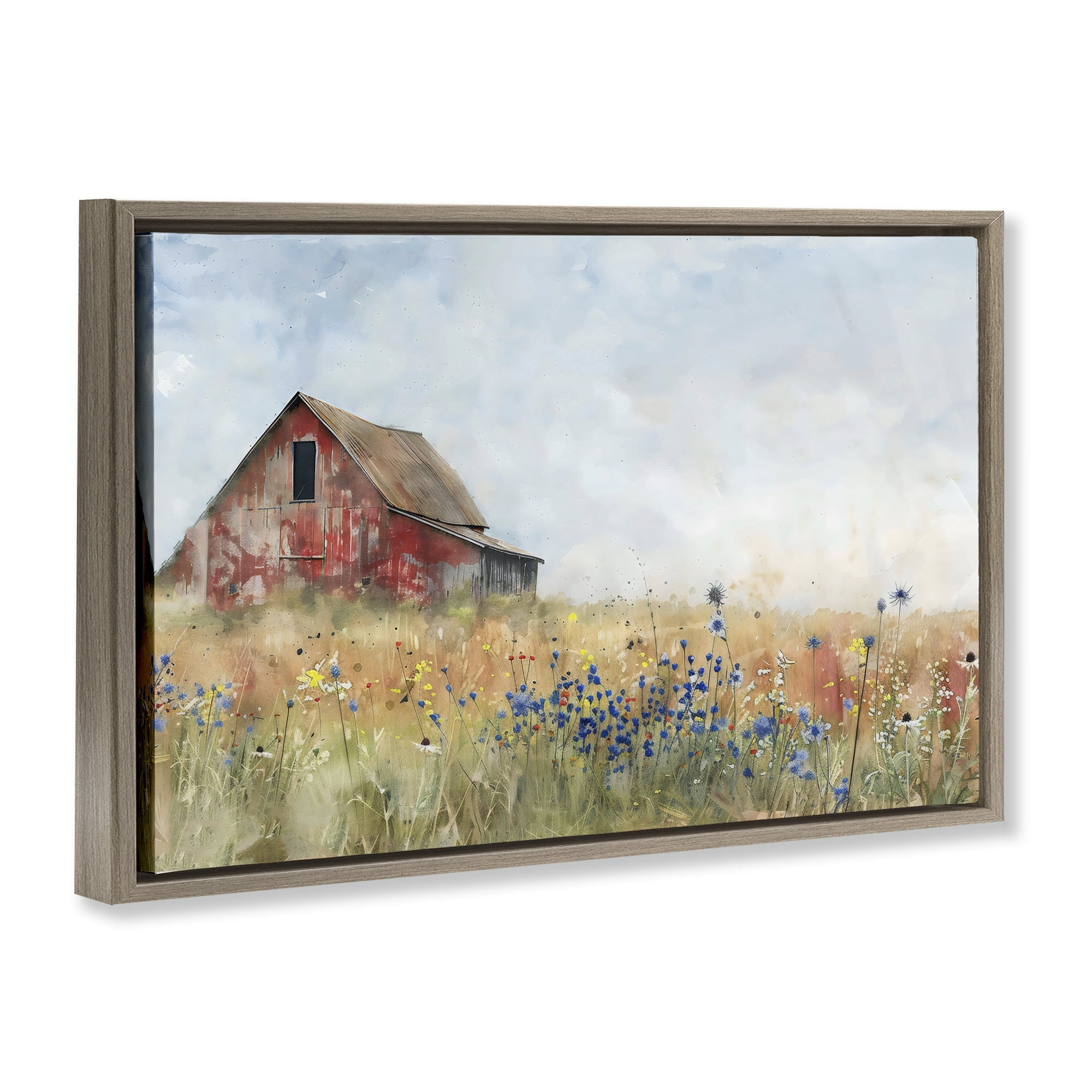 Stupell Industries Rustic Barn in Colorful Meadow Brown Framed Floater Canvas Wall Art, design by Creative Studio