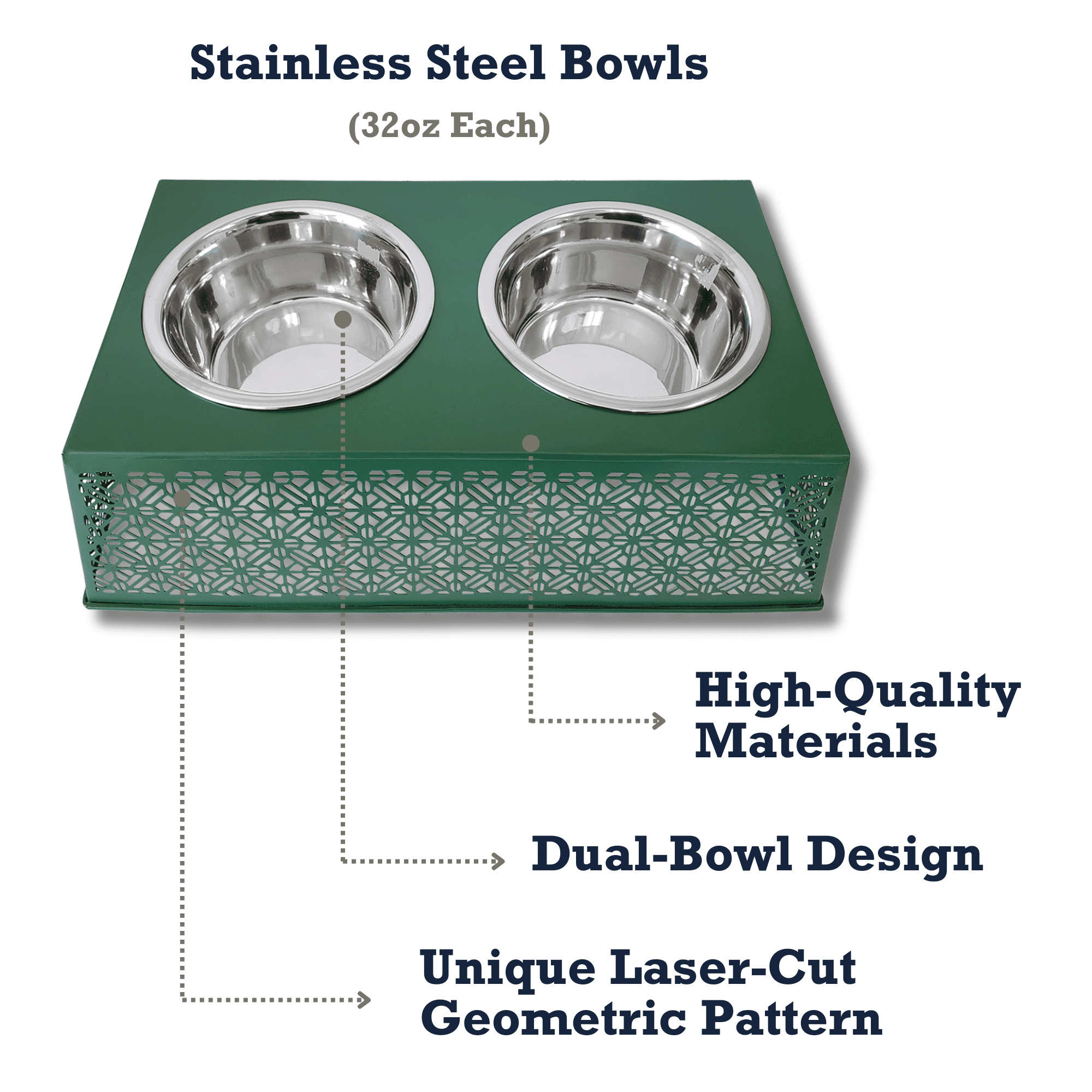 Country Living Elevated Dog Feeder with 2 Stainless Steel Bowls (32oz each) – Dark Green