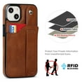 thumbnail image 6 of for iPhone 15 Case Wallet with Card Holder, Classic PU Leather Kickstand with Hand Strap RFID Blocking Drop Protective Slim Phone Case Cover for Apple iPhone 15, Brown, 6 of 7