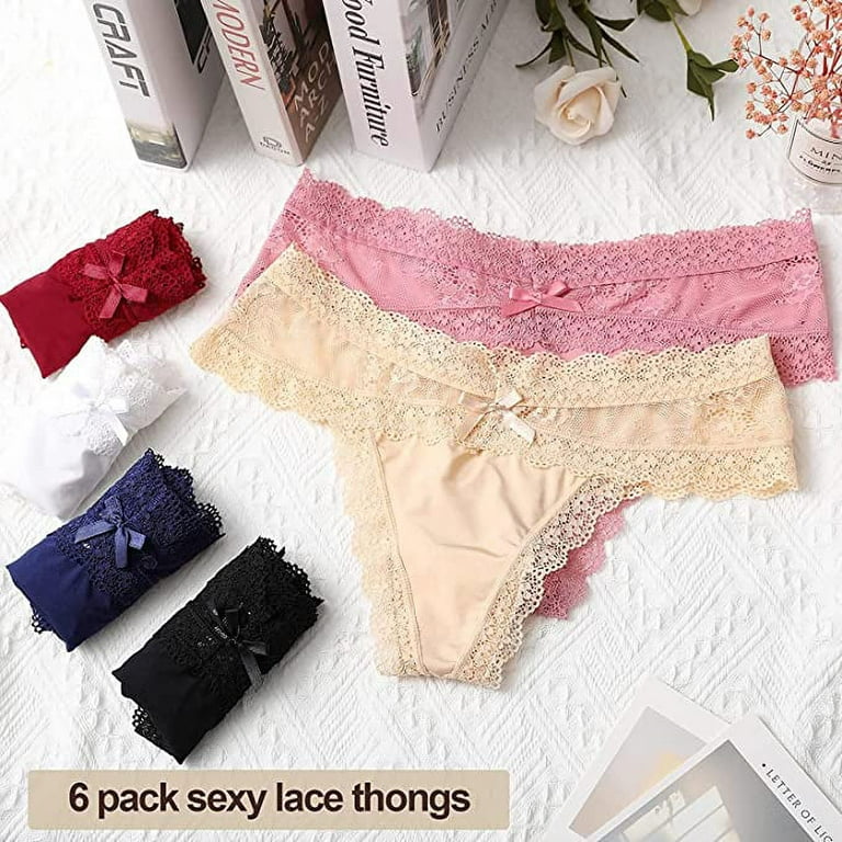 LEVAO Sexy Thongs for Women Lace Underwear Stretch Briefs Seamless Bikini  Panties 6 pack S-XL 