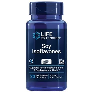 Life Extension Soy Isoflavones, heart, bone & cellular health support for post-menopausal women, gluten-free, non-GMO, vegetarian, 30 capsules