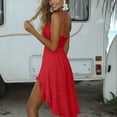 thumbnail image 6 of aohooy Womens Linen High Low Dress Ruffle Deep V Neck Mini Spaghetti Strap Casual Flowy Party Dresses Summer Beach Cover Up 2026 Red,M, 6 of 7