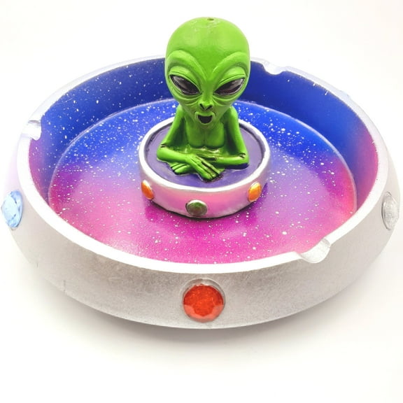 4 Inch Alien in Flying Saucer Smoking Ashtray Multicolor