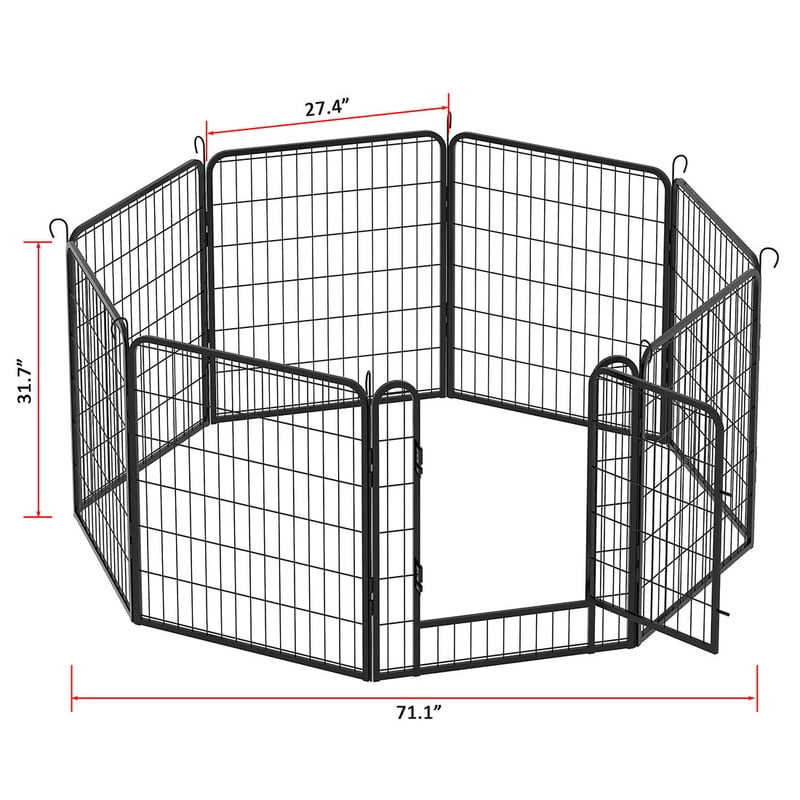 LONGHEXINA 8 Panels Heavy Duty Metal Playpen with door 31.7"H Dog Fence Pet Exercise Pen for Outdoor Indoor