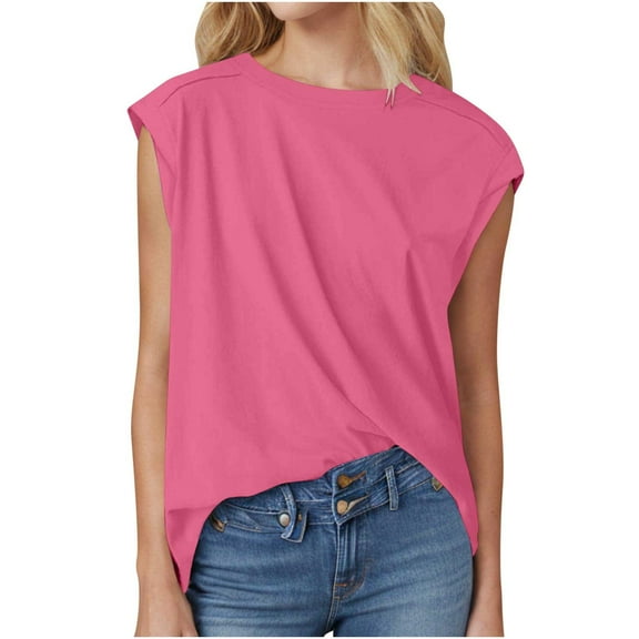 RYDCOT Summer Tops for Women,Womens Cap Sleeve Tank Tops Casual Loose Fit Basic Tee Shirts 2025 Fashion Trendy Outfits Women's Clothing Today s Pink