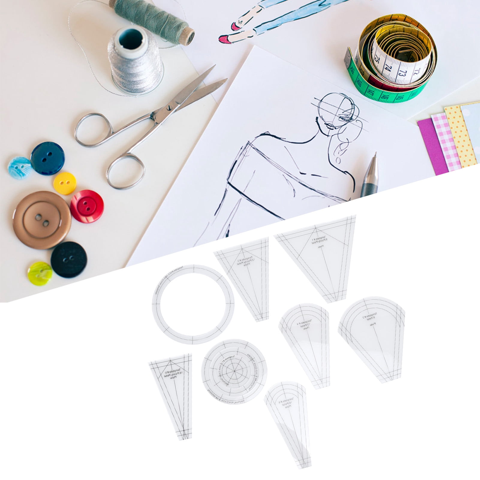 Tebru Sewing Supplies Sewing Accessories Quilting Rulers Multifunctional Transparent Acrylic Sewing Templates Sets For