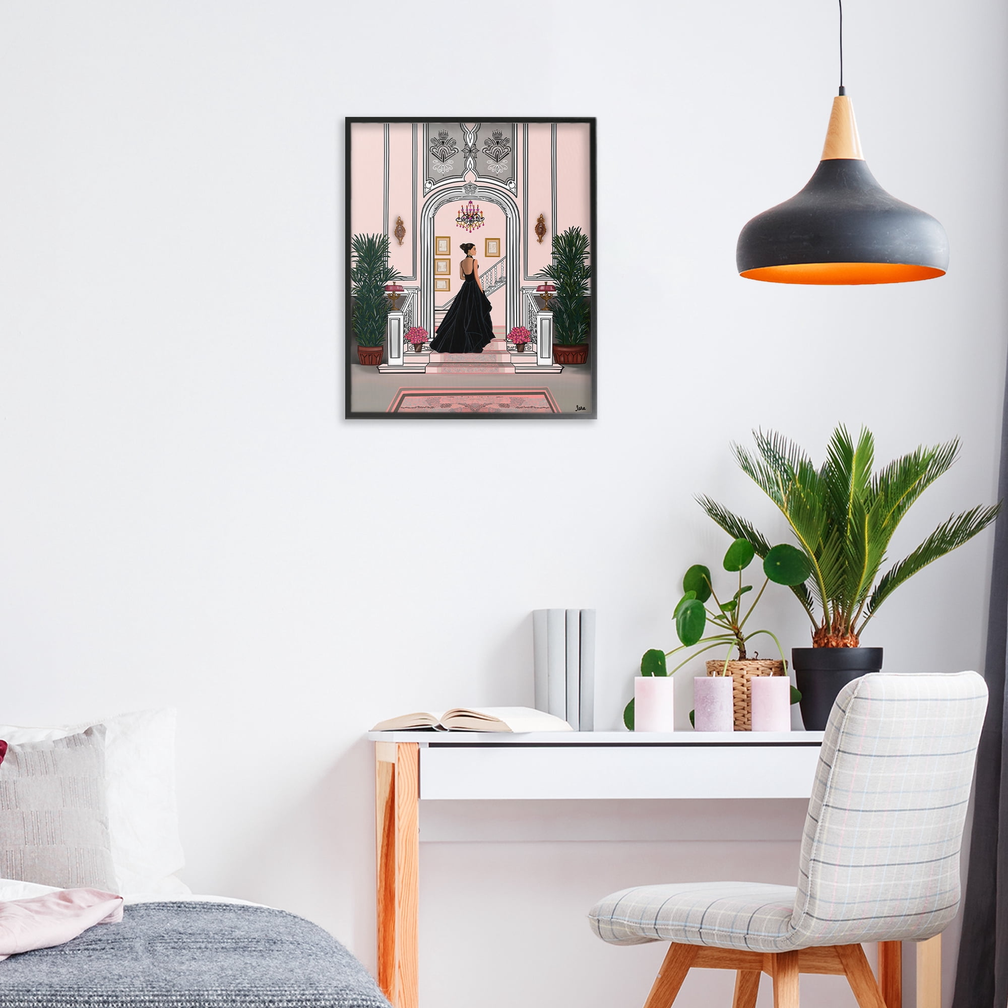 Stupell Industries Mansion Girl in Gown Black Framed Giclee Art, design by Tara Boone