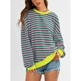 thumbnail image 4 of PRETTYGARDEN Womens Striped Oversized Sweatshirt Color Block Crew Neck Long Sleeve Casual Loose Pullover Top Y2K Clothes, 4 of 9