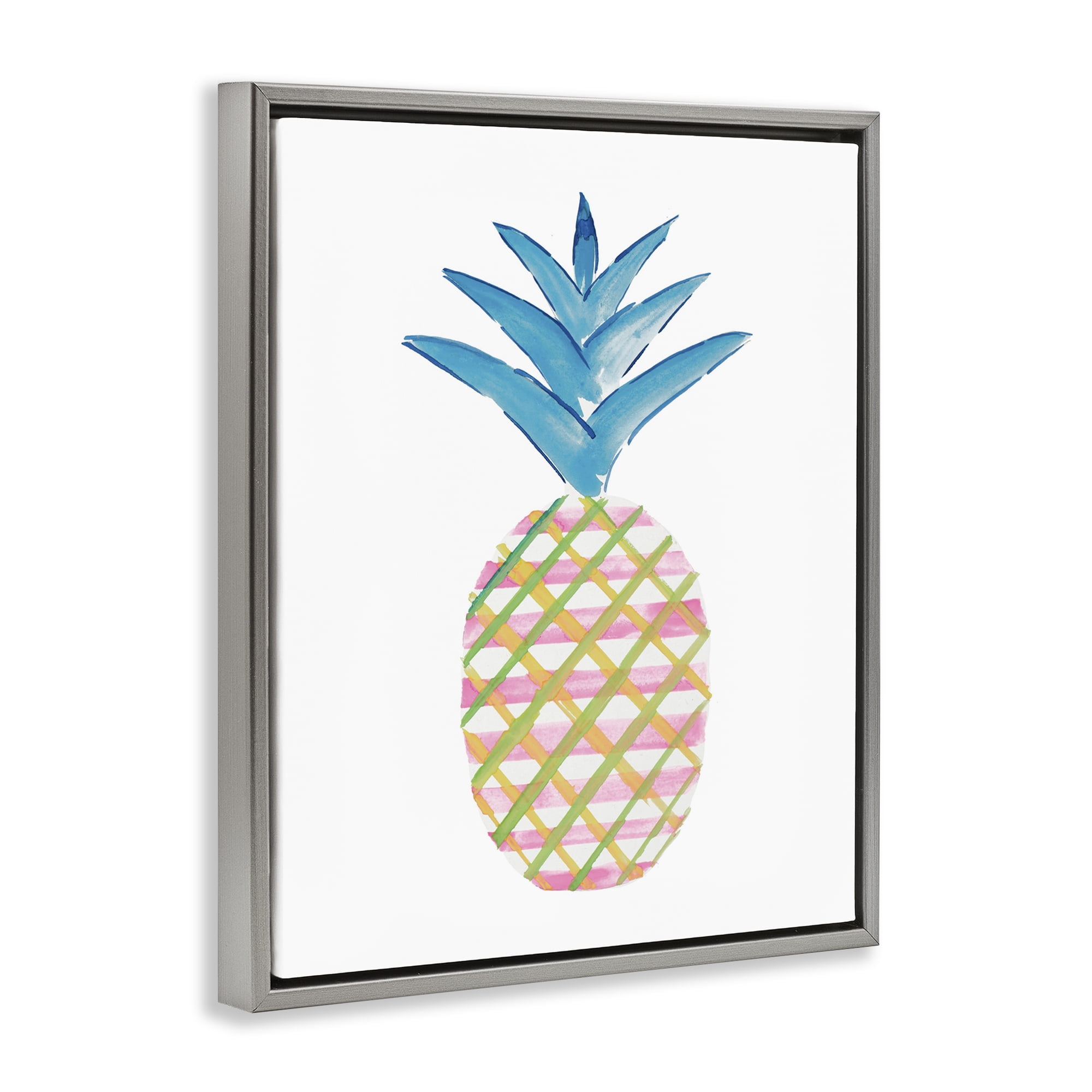 Stupell Industries Tropical Tartan Pineapple Food & Beverage Painting Gray Floater Framed Canvas Art Print Wall Art, 25 x 31