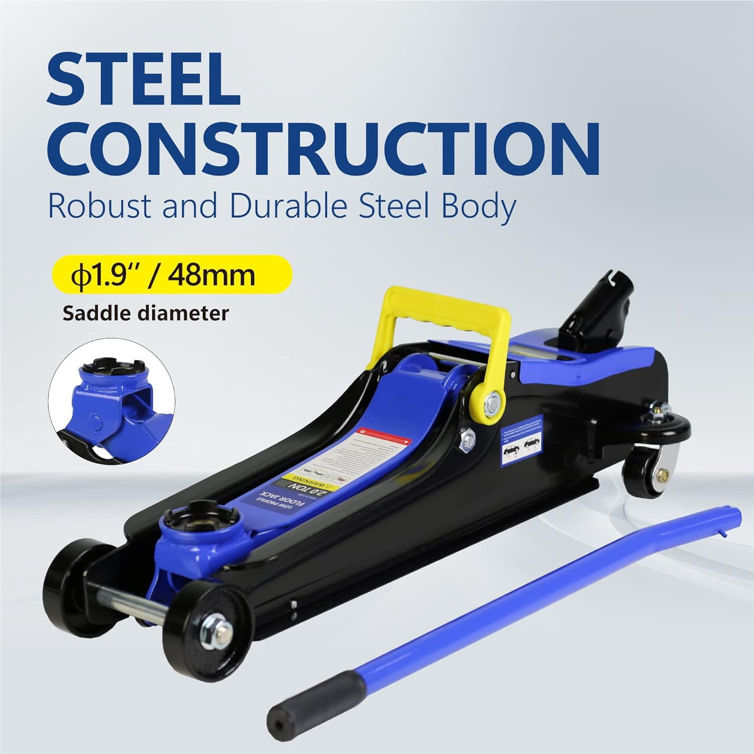 POVANLI Floor Jack, 2 Ton Low Profile Floor Jack, 3t jack stand Tire Repair Kit Heavy Duty Steel Racing Floor Jack with Single Piston Quick Lift Pump, Floor Jack Lifting Range 3.3"-15.2"