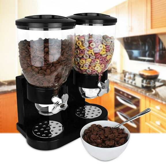 Cereal Dispenser Double Candy Dispenser Dry Food Dispenser Effortless Organized Storage for Cereal Dog Food Or Snack Dispenser 17.5 Oz Each Capacity Black
