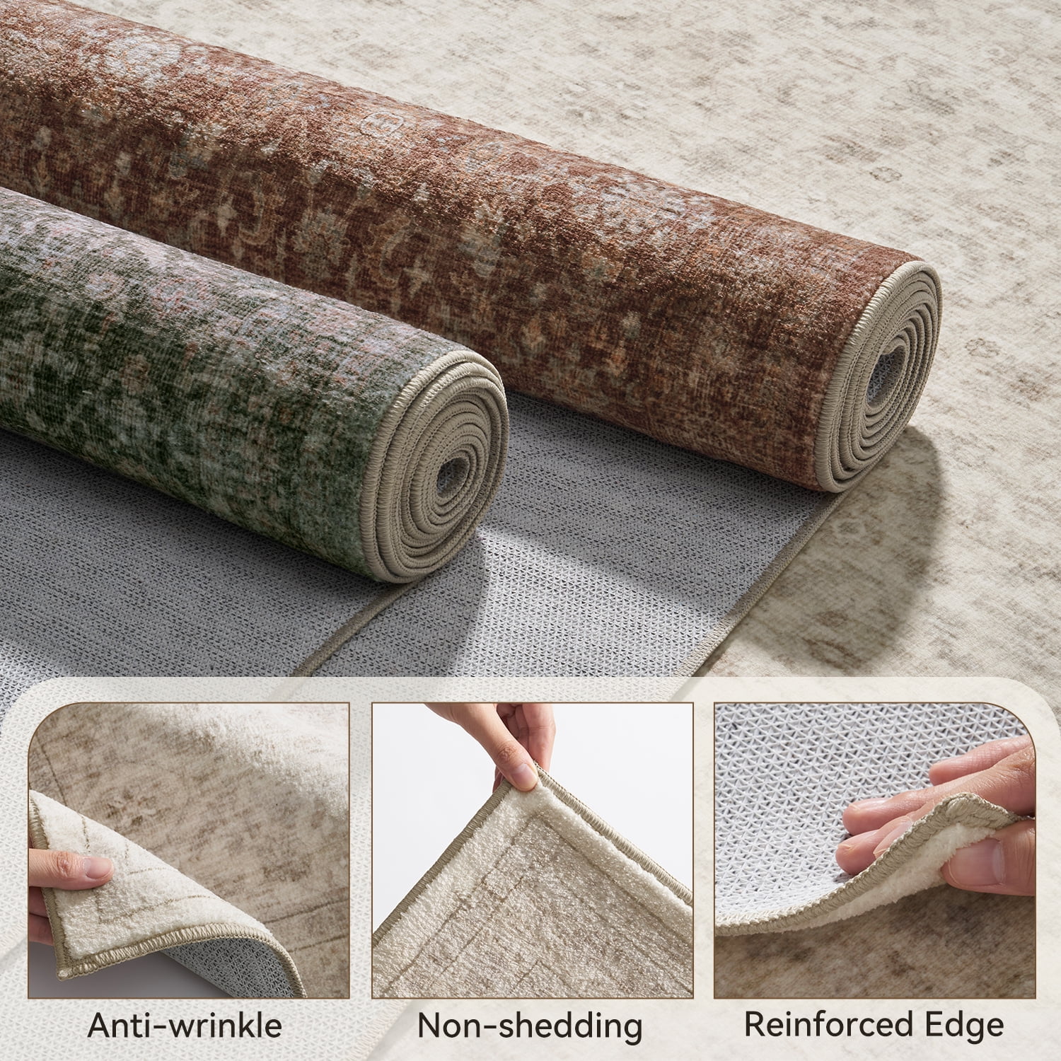 SIXHOME 8'x10' Vintage Distressed Area Rug Soft Washable Non-Slip Carpet American Classic Retro Rug with Geometric Rugs for Living Room Bedroom Neutral Home Decor Beige